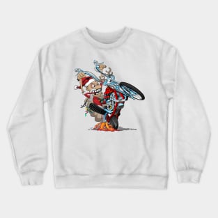 Biker Santa on a chopper cartoon illustration Crewneck Sweatshirt